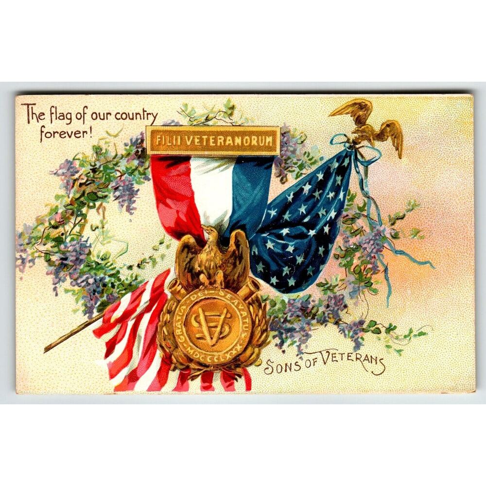 Decoration Memorial Day Postcard Sons Of Veterans Flags Badge Eagle Tuck Unused